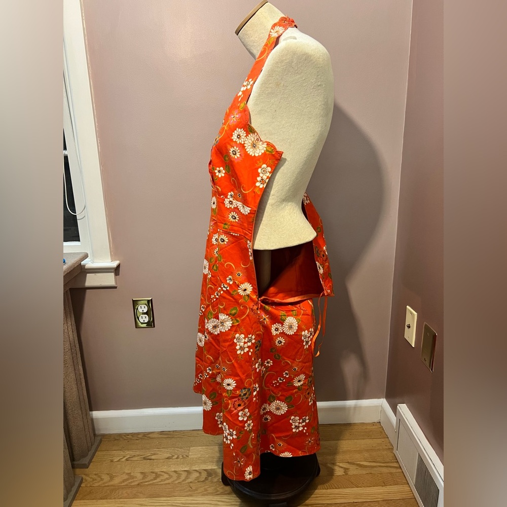 Y2K Spencer Jeremy Orange Floral Embroidered Halter Fit and Flare Dress Size 14 - Picture 8 of 10